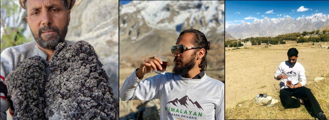 Pure Himalayan Shilajit sourcing and purification process by Elasna, showing Gilgit-Baltistan origin, lab testing, and export-quality wholesale products