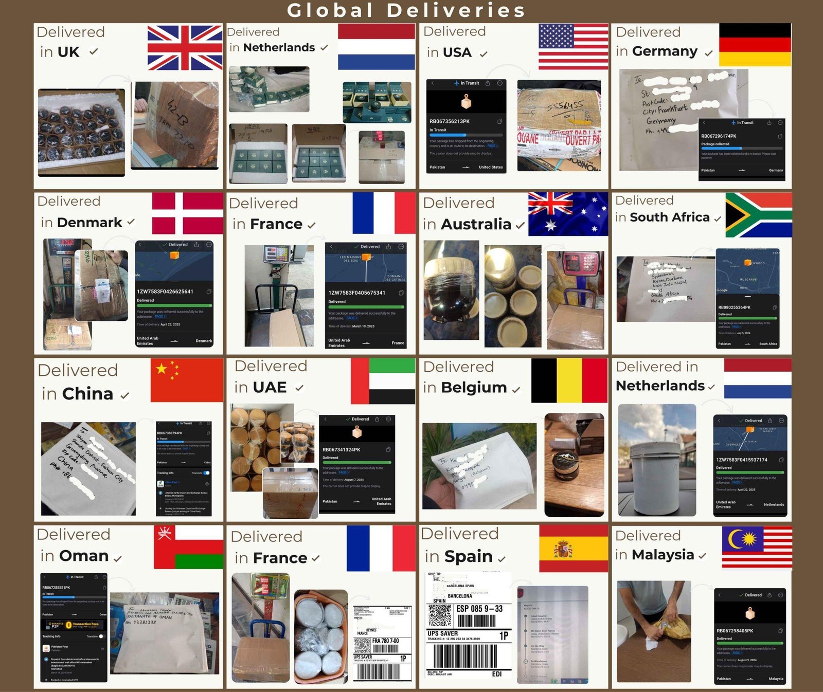 ELASNA™ Himalayan Shilajit global deliveries to 15+ countries including USA, UK, Europe, UAE, and Asia, showcasing verified international shipments and wholesale exports