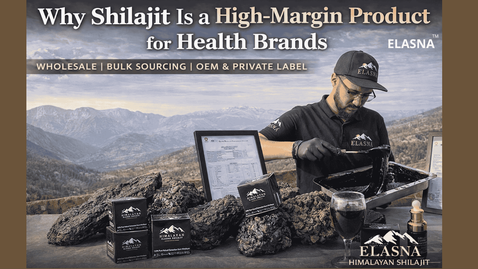 ELASNA™ Himalayan Shilajit custom branding and private label packaging display for wholesale buyers