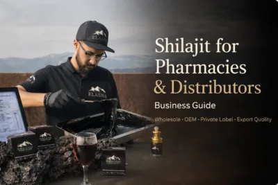 Elasna Himalayan Shilajit resin processing in Gilgit-Baltistan with lab-tested pure shilajit for pharmacies and distributors